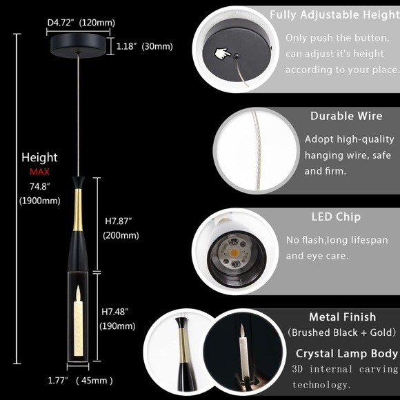 Pendant Light Fixtures 3D Carved Candle Decorative Crystal Pendant Light - Picture 3 of 8